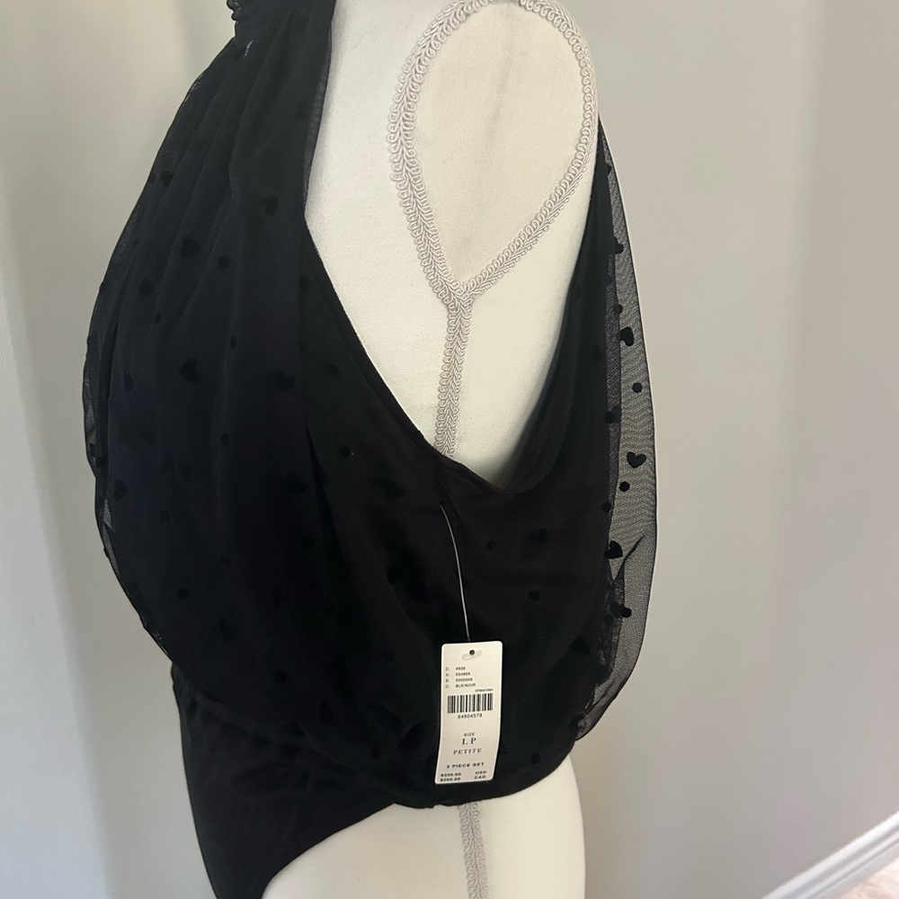 Anthropologie Black Sheer Halter Neck Bodysuit With Hearts Size LP - Picture 4 of 12